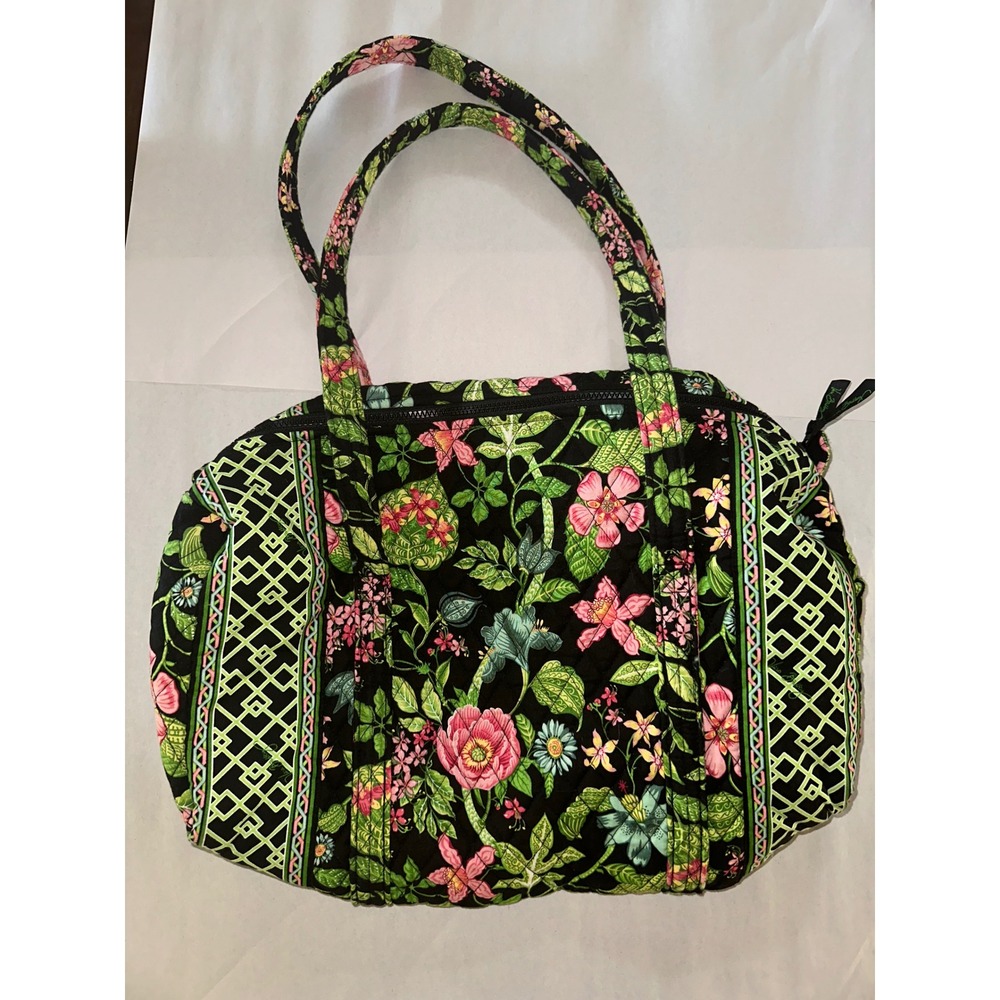 Vera Bradley Folkloric Quilted Cotton Tote Bag Floral Black Pink Green